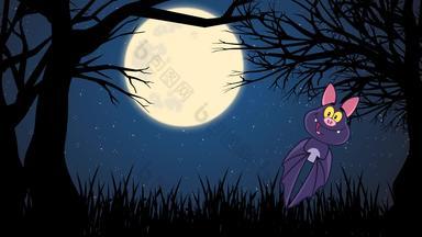 快乐吸血鬼蝙蝠卡通字符飞行森林万圣节晚上